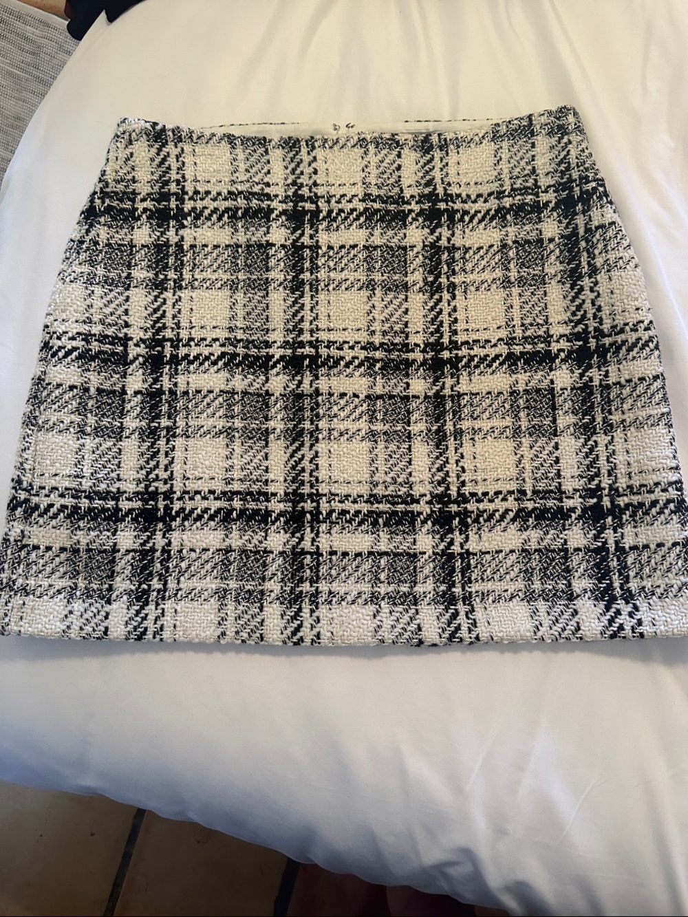 LOFT Black & White Plaid Tweed Mini Skirt NWT